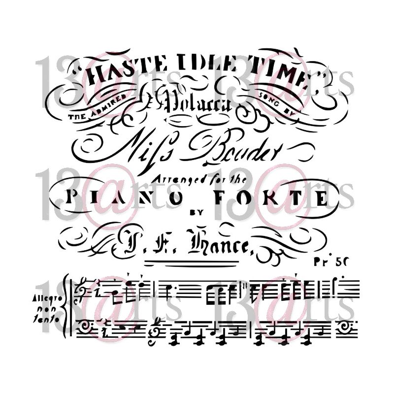 Piano Forte 6"x6"-os stencil, Back in Time