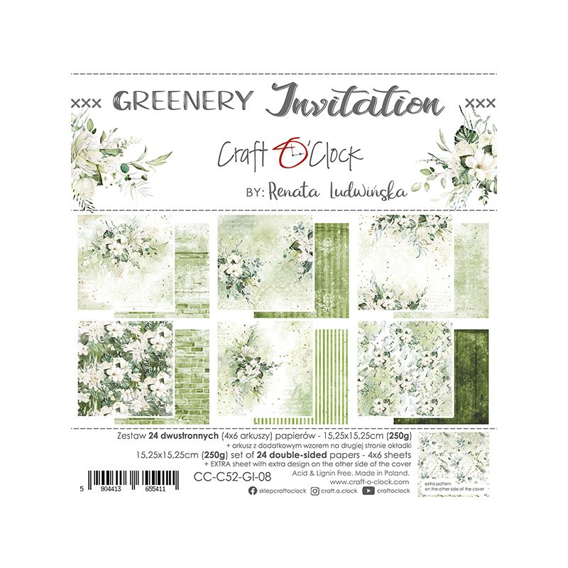Greenery Invitation - papírkészlet 15,25 x 15,25 cm