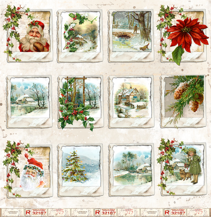 Art Journal Christmas 2 - Holly - kártyák kivágóív