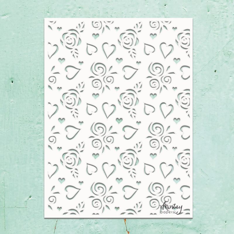 Mintay Kreativa - 6 x 8 Stencil - Hearts & Roses