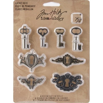 Tim Holtz IIdea-Ology Metal Locket Keys & Keyholes (8 db)